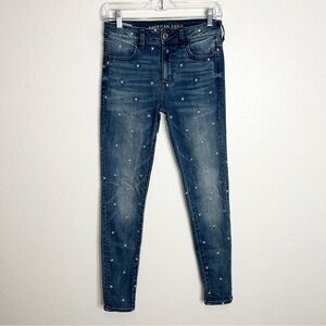 American Eagle jeans Womens 6 long Hi Rise Jegging Skinny Stars Blue B